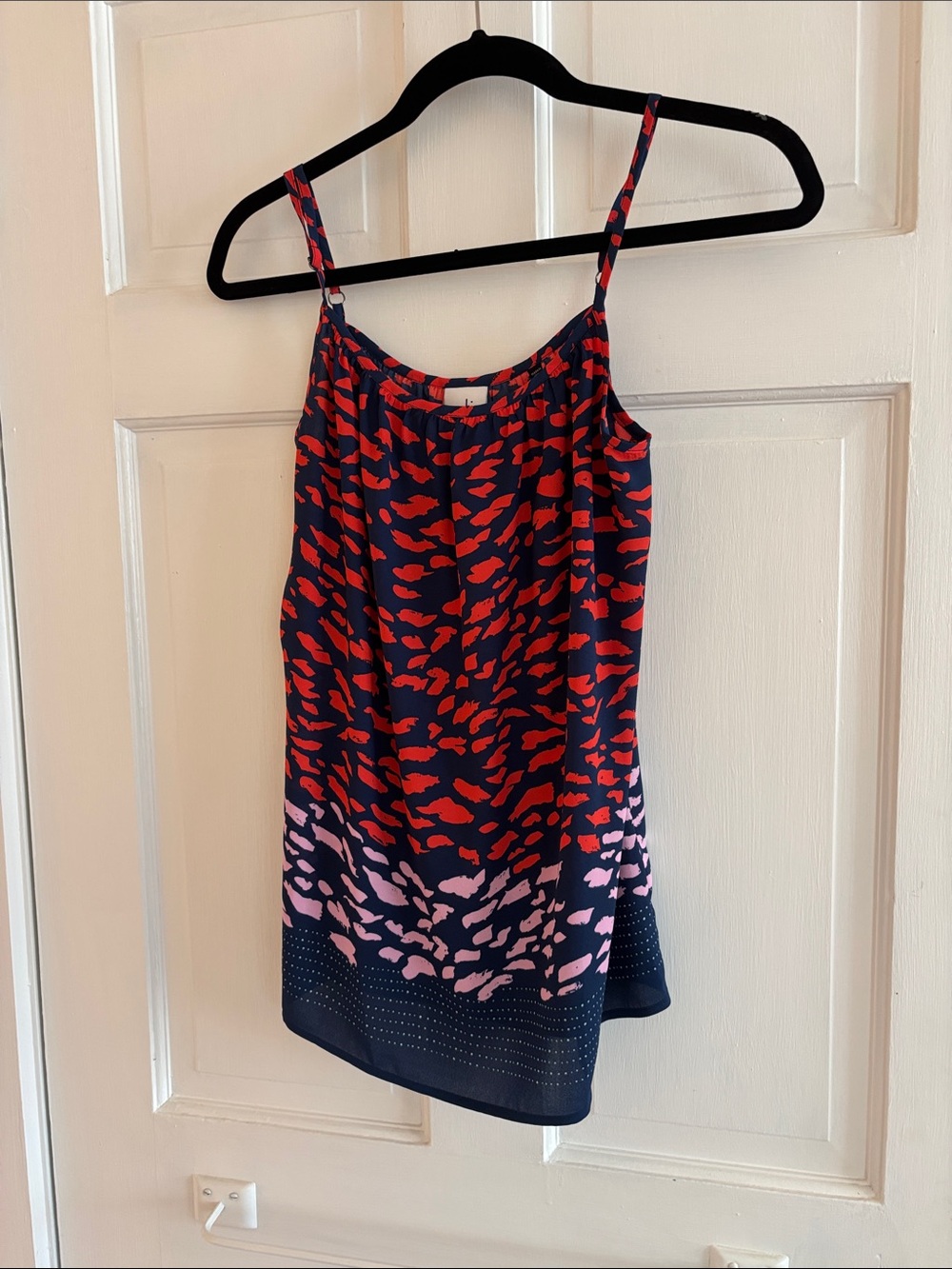 CAbi Navy Cami with Red and Light Pink Abstract Print
